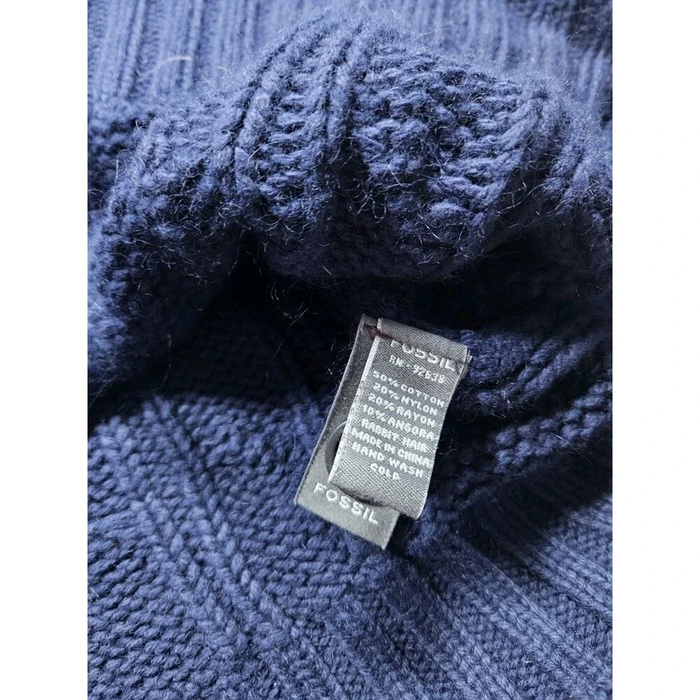 Fossil Blue Cable Knit Mock Button Neck Sweater Men’s Size Large NEW W Tags